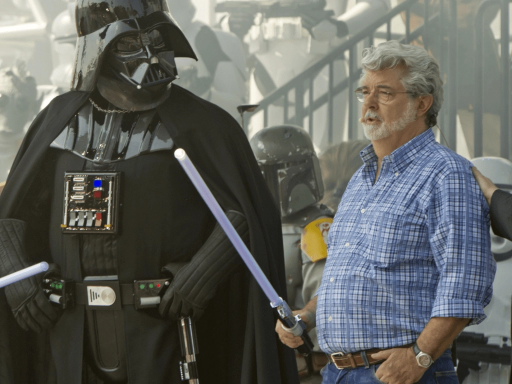 Darth Vader e George Lucas - Making off Star Wars / Reprodução kinoreporter